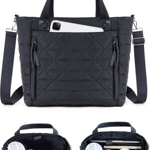 Women Puffer Tote Bag Nylon Quilted Travel Work Shoulder Tumbler Holder